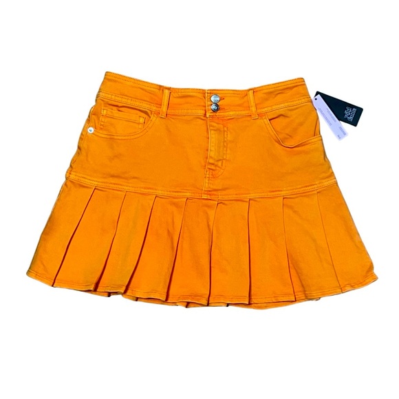 WILD FABLE bright orange tiered ruffle pleated jean miniskirt size 12 NWT - Picture 4 of 4